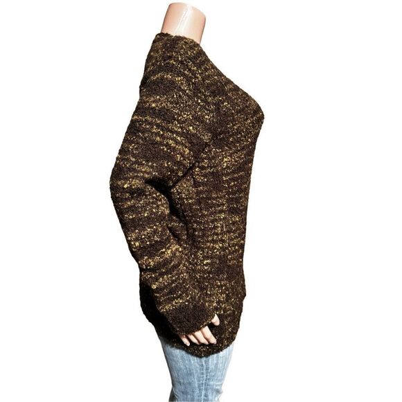 Pulp long sleeve v-neck chocolate oversized jumper knit pullover sweater M - Picture 4 of 5